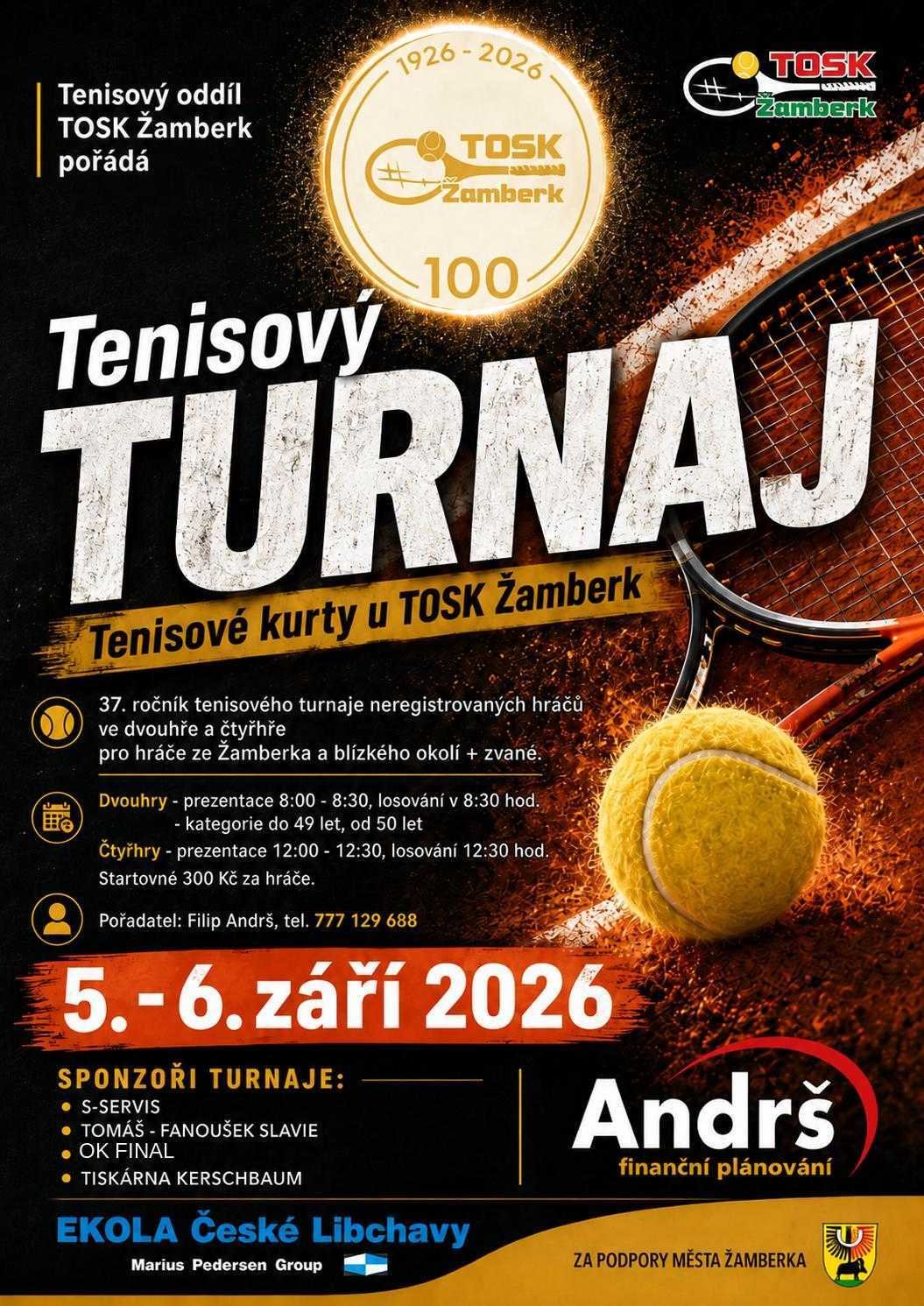 37. ročník tenisového turnaje neregistrovaných hráčů se blíží: oslavme společně 100 let TOSK Žamberk! 